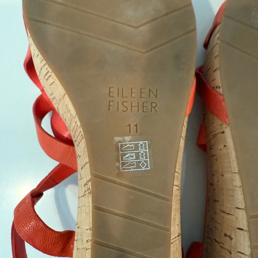 Eileen Fisher Array Platform Sandals Strappy Cork Wedge Coral Orange Size 11